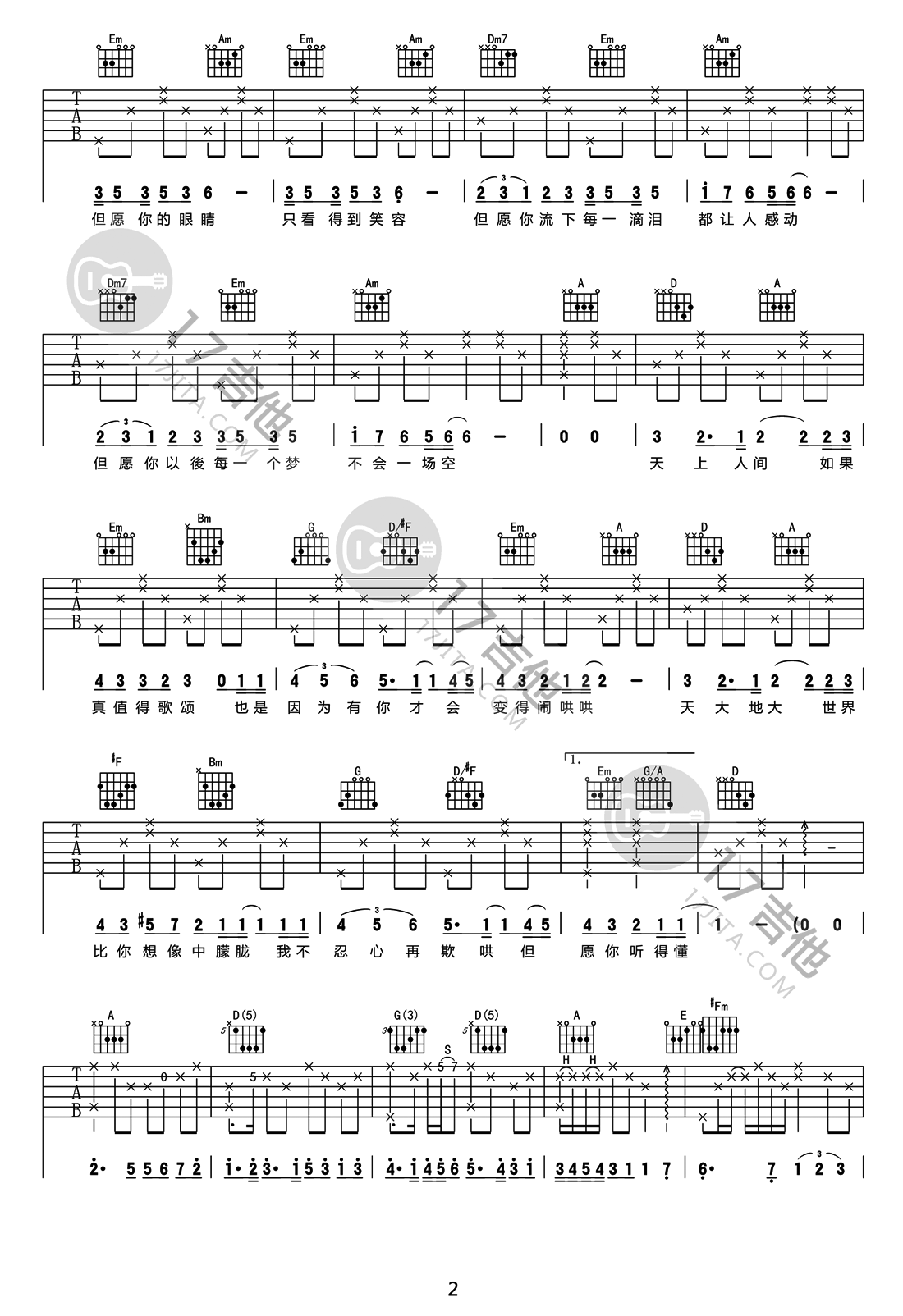 人间吉他谱2-王菲-C调指法