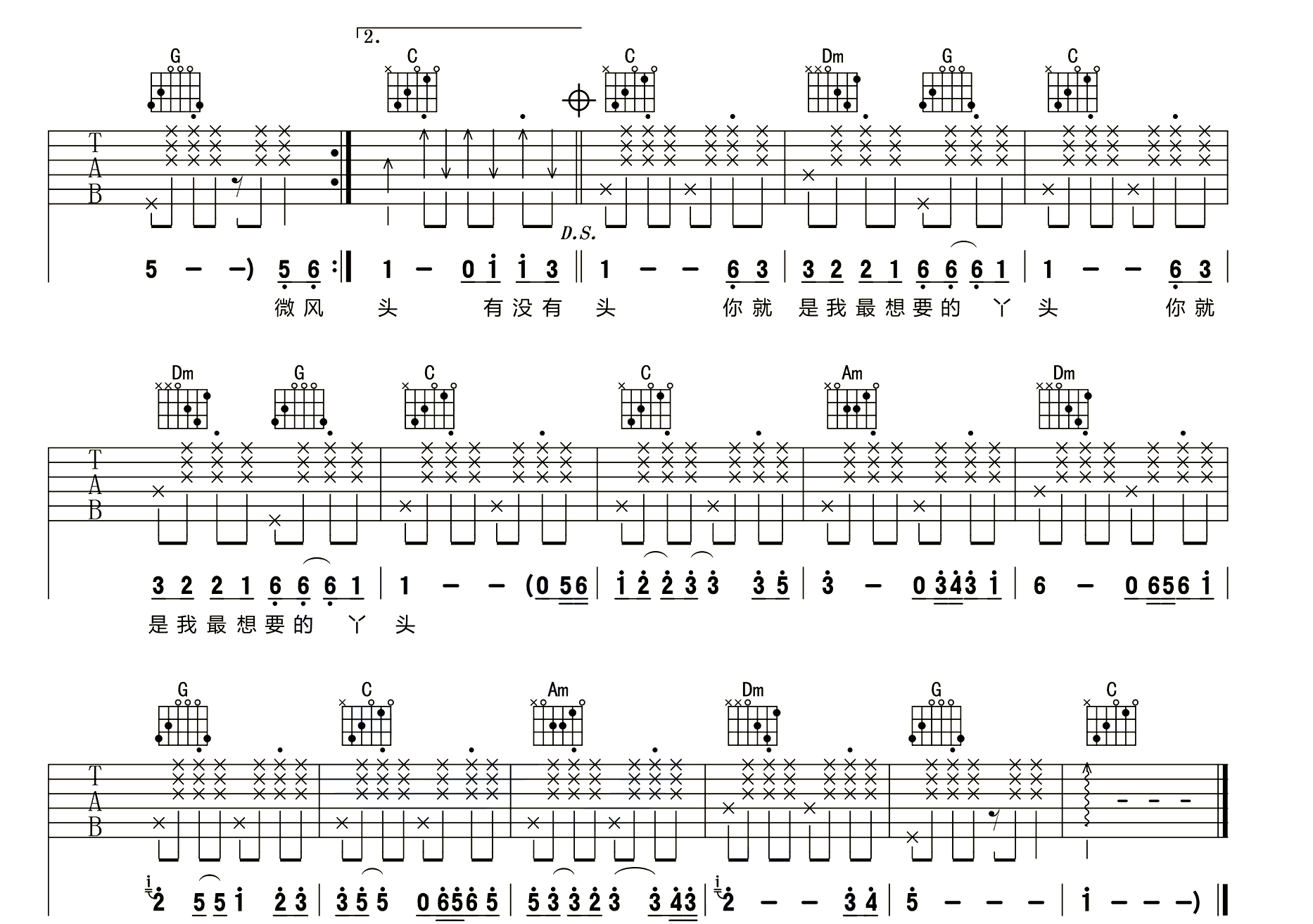 你就是我最想要的丫头吉他谱3-赵照-C调指法