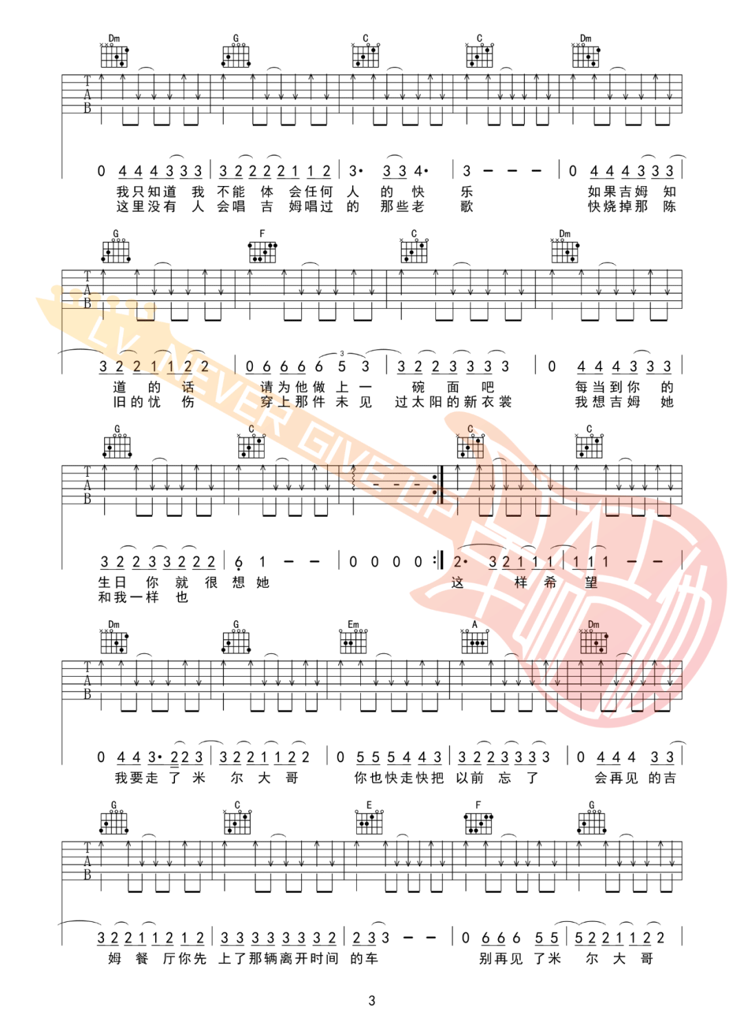 吉姆餐厅吉他谱3-赵雷-C调指法