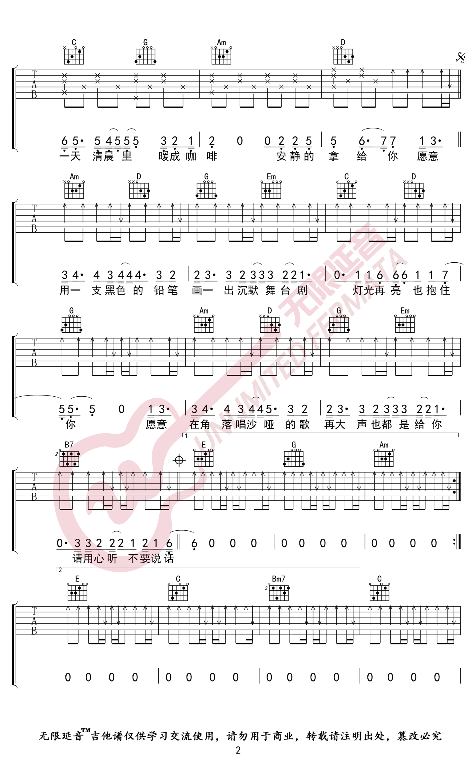 不要说话吉他谱2-陈奕迅-G调指法