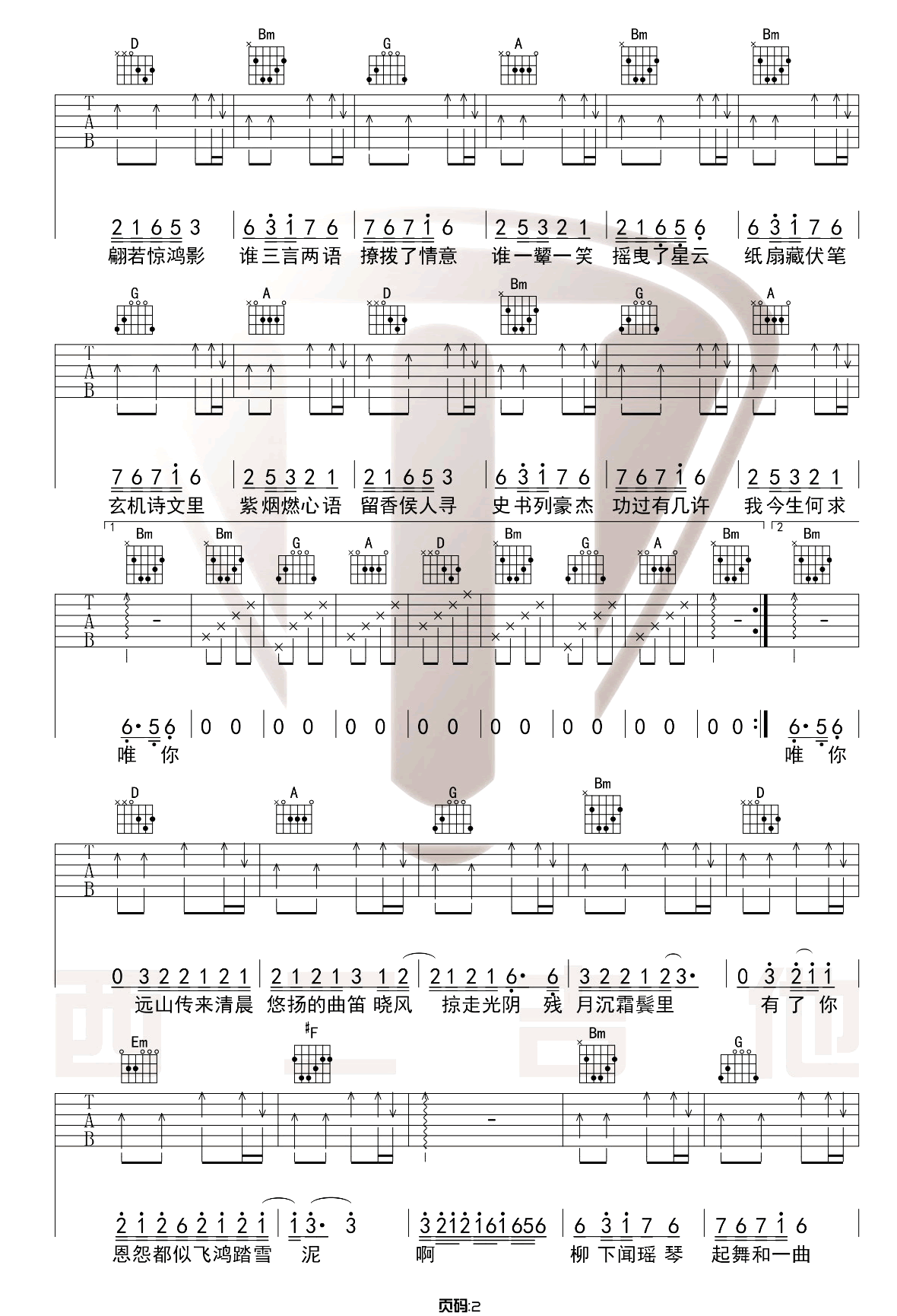 惊鸿一面吉他谱2-许嵩-C调指法